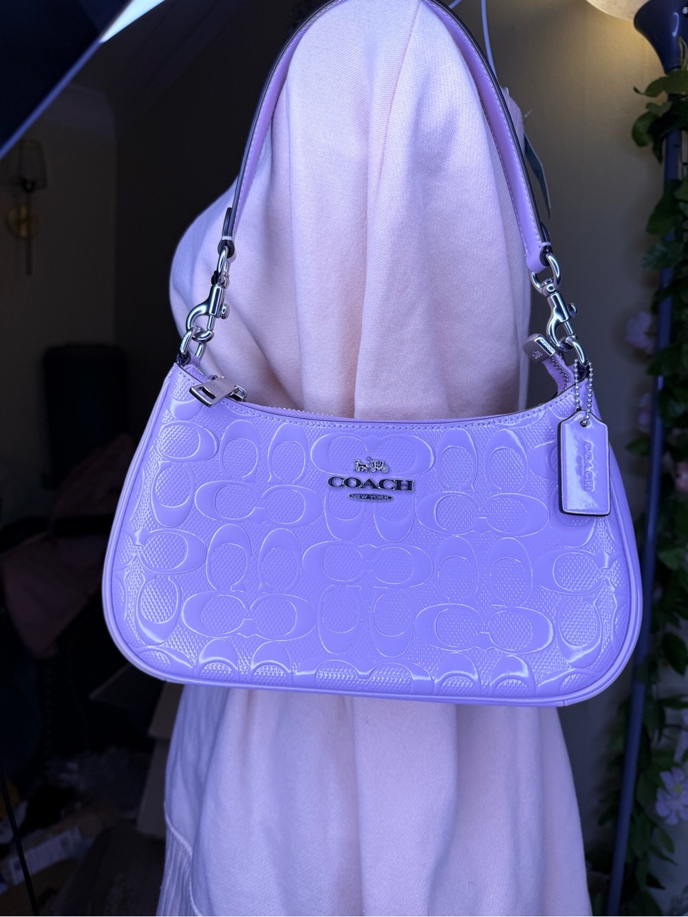 Coach Teri Lilac Signature Embossed Leather Shoulder Bag